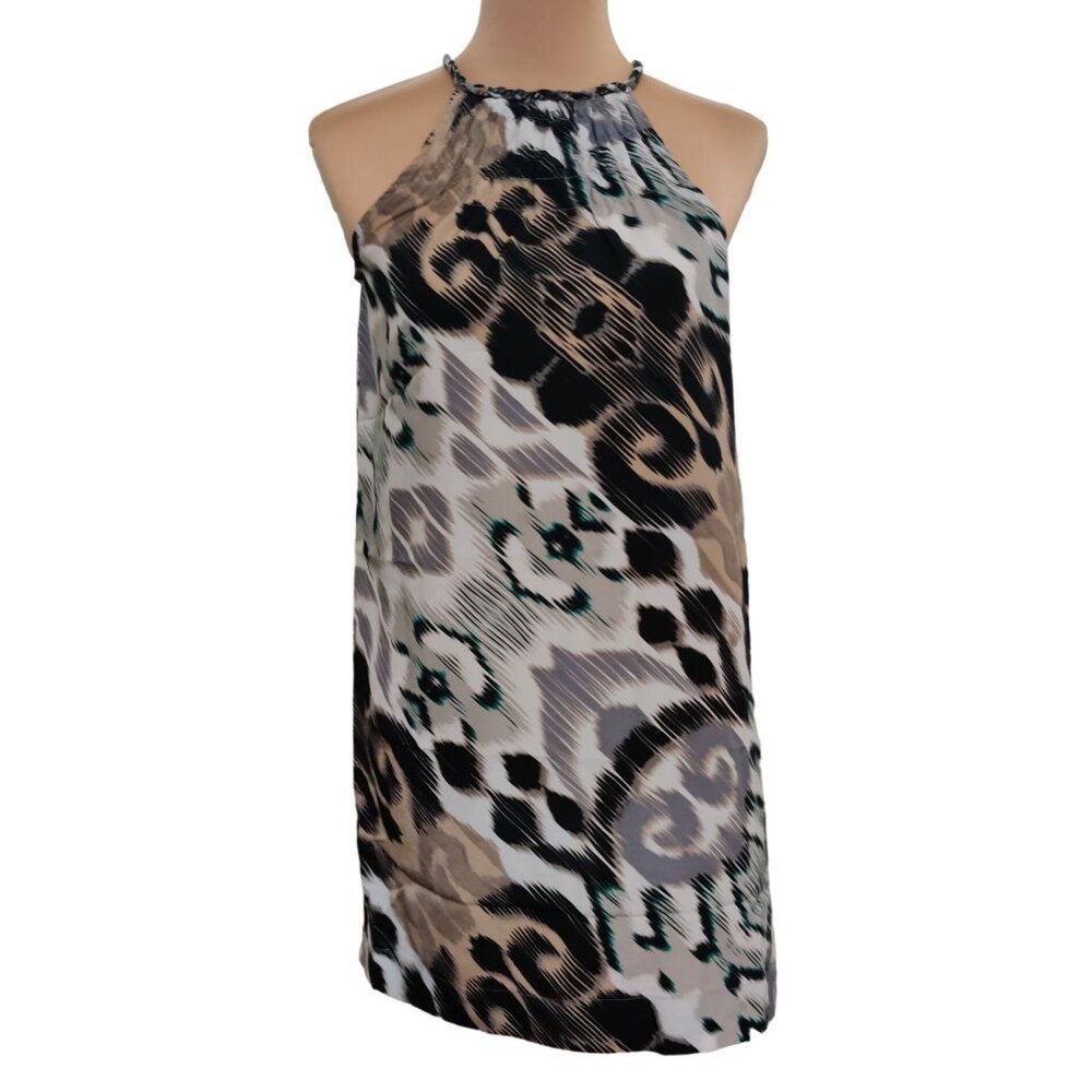 Attention Womens Dress Sleeveless Braided Halter Neutral Tunic Abstract Sz XS
